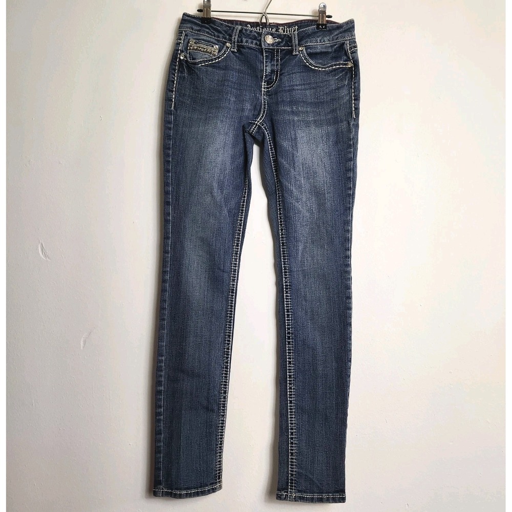 Antique Rivet Womens Jeans Sz 27 Blue Bootcut Embellished Cross Pocket Bling Y2K